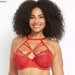 CACIQUE Metallic Lace High-Neck Lightly‎ Lined French Balconette Bra Size 40G